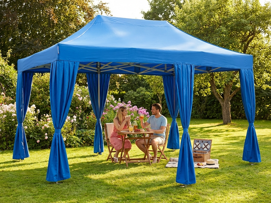 Blue curtain set for event tents with UV and water resistance - product detail