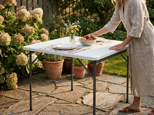 White banquet table 86x86 cm with HDPE and steel construction - product detail