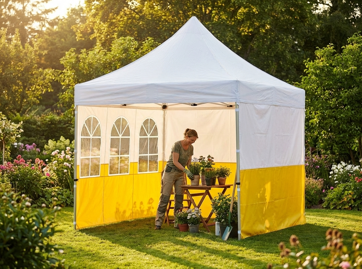 PVC work tent roof cover with white and yellow design - view 3