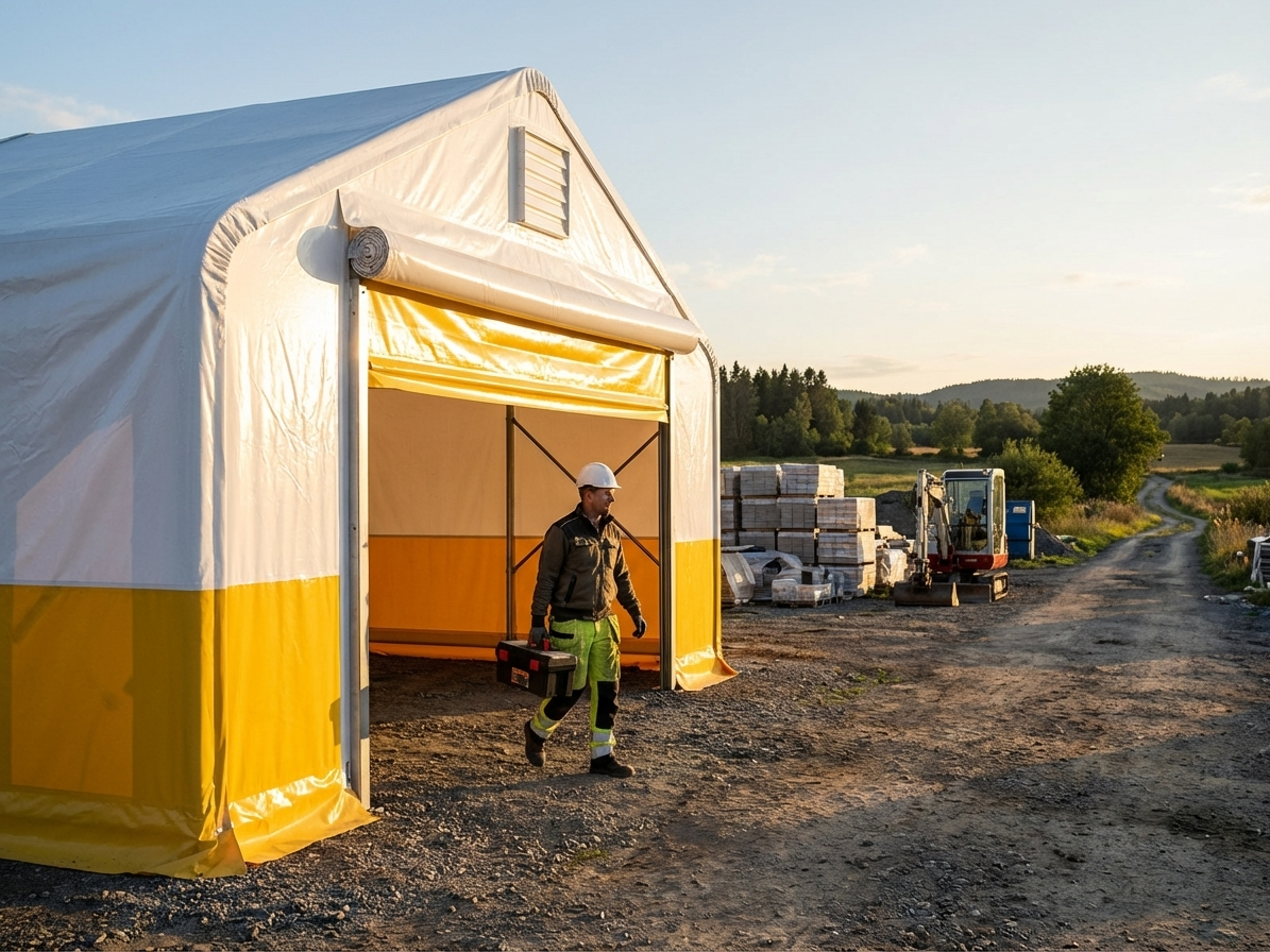 PVC endwall door for storage tent in white and yellow, 4m width - view 3