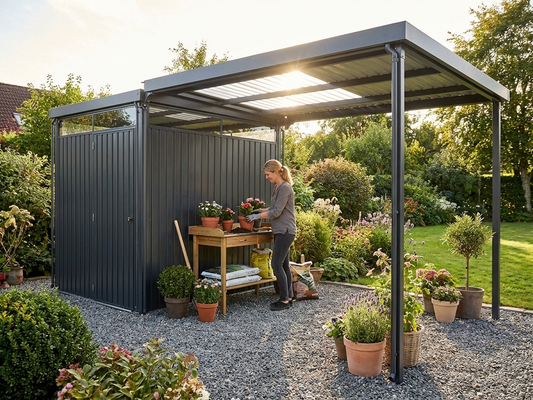 Anthracite garden shed extension made of galvanised steel - product detail