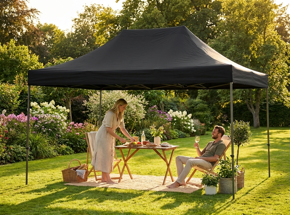 Pop Up Gazebo 3x4.5 m Black with Steel Frame - view 3