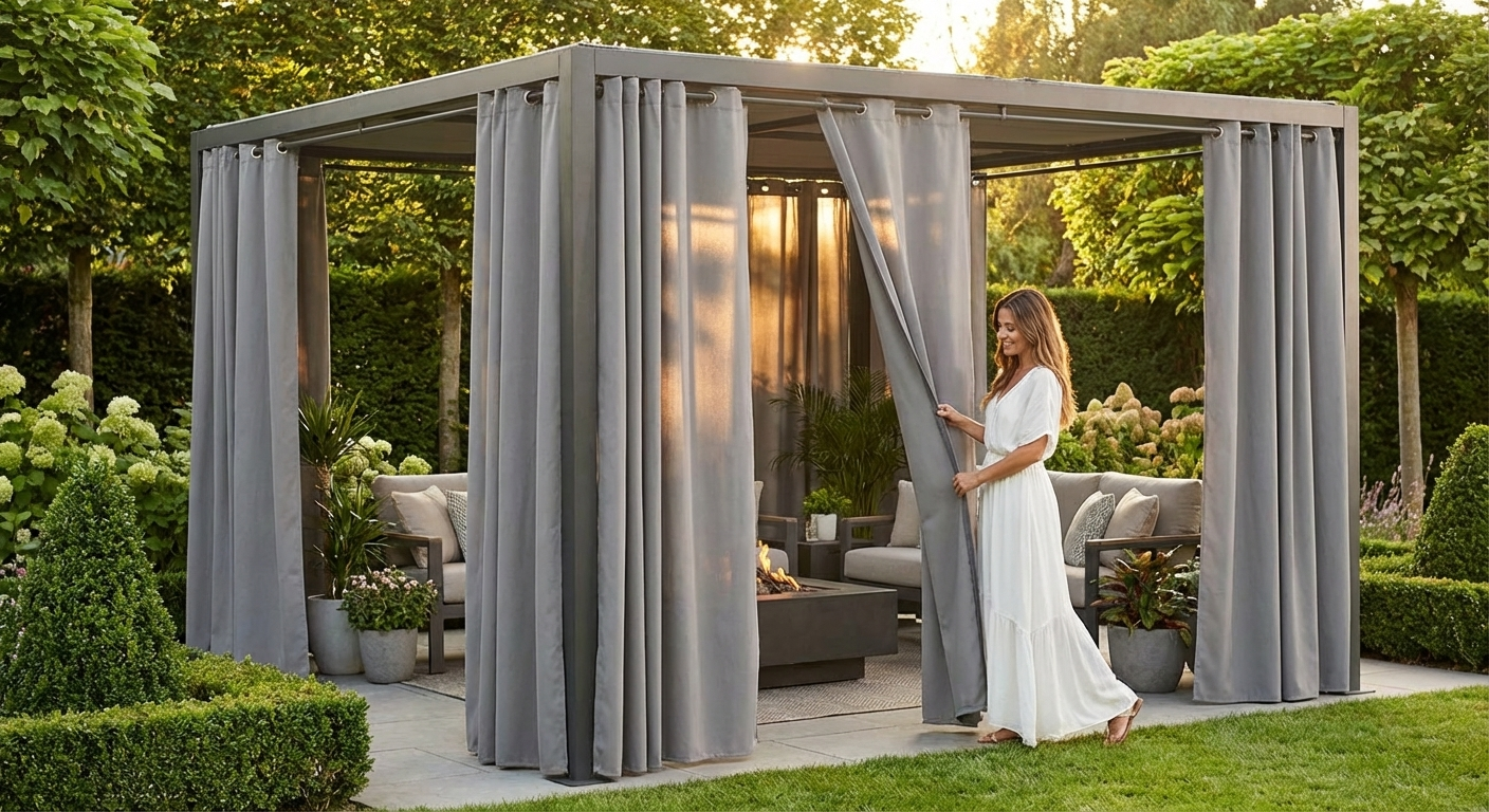 Grey Gazebo Curtain 4x4m made of Polyester for Outdoor Use - view 3
