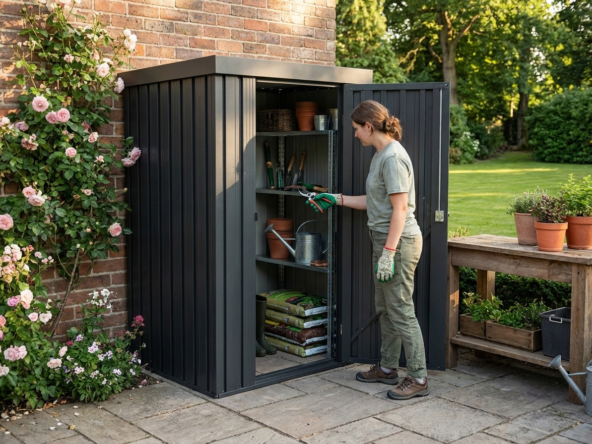 Metal garden shed in anthracite, ideal for outdoor storage - product detail