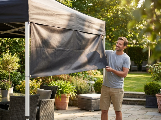 White gazebo banner for event displays - product detail