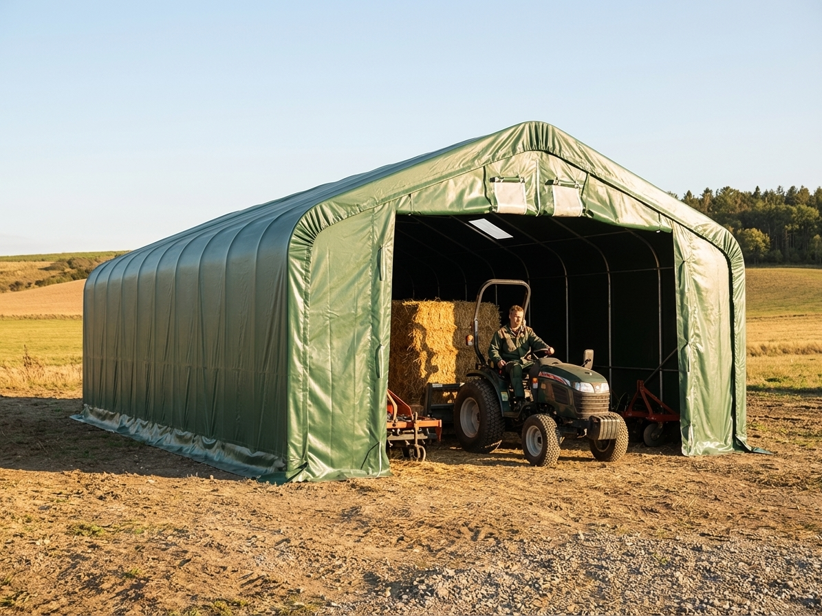 Green PVC storage shelter with galvanised steel frame - view 3