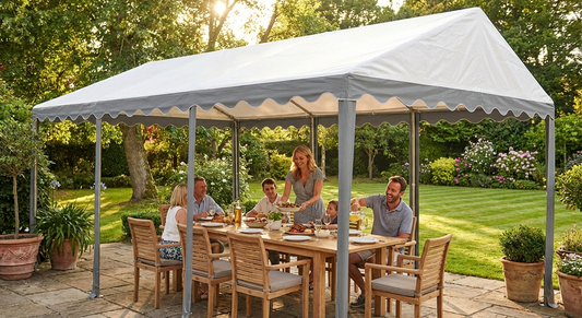 Marquee roof cover 5x10m in white and grey, polyethylene material - product detail