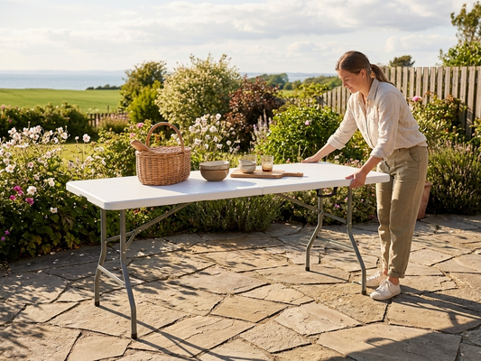 Folding Table 240x76x74 cm in Light Grey for commercial use - product detail