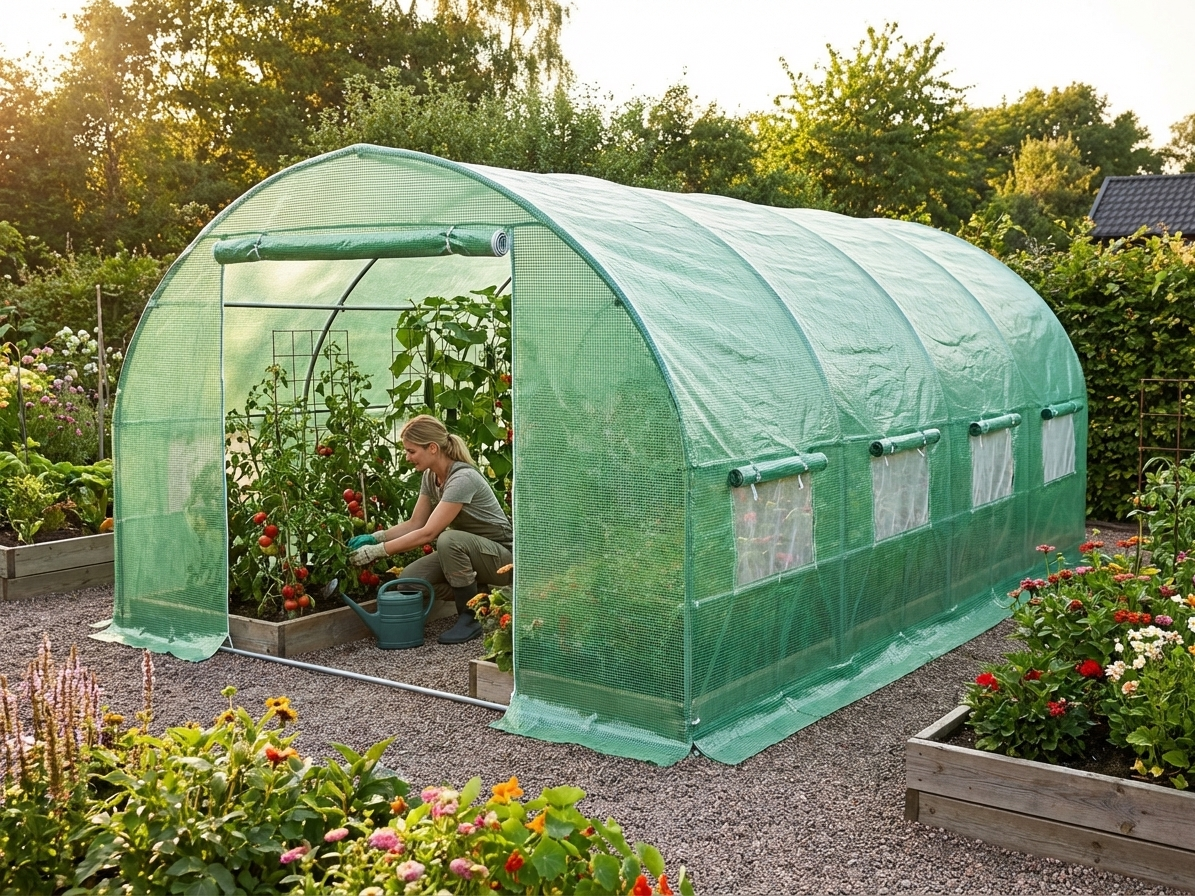 Polytunnel Greenhouse 4x10.6x2 m Green in garden - view 3