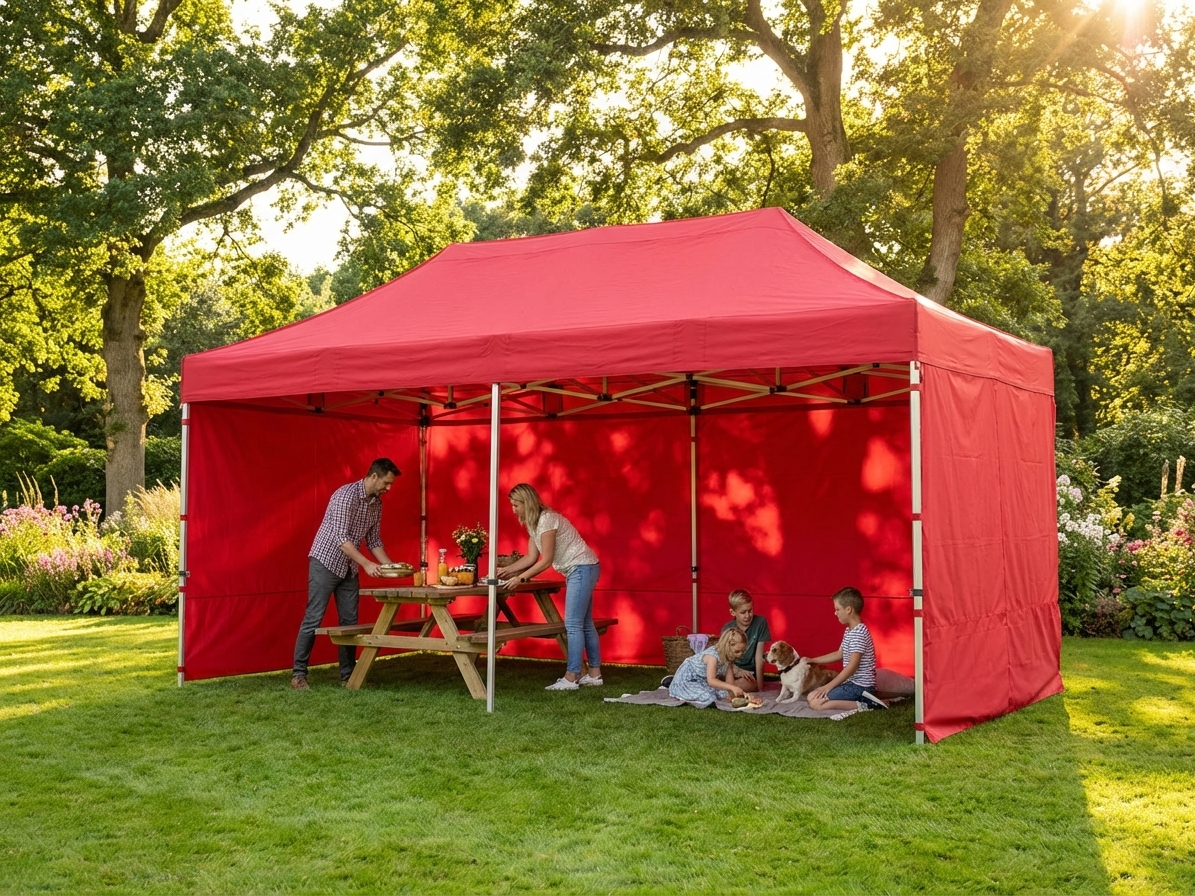 Red pop-up gazebo with aluminium frame for outdoor events - view 3