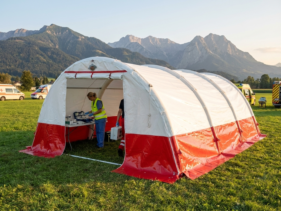 Inflatable medical tent in white and red, 5.5x6m size - view 3