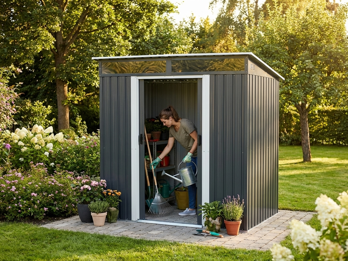 Garden Shed in Anthracite and White with Galvanised Steel Construction - view 3