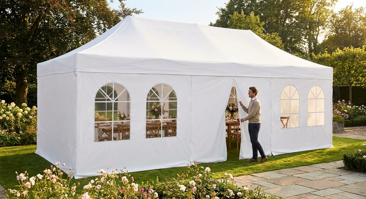 White 4x8m gazebo sidewall kit for outdoor events - view 3