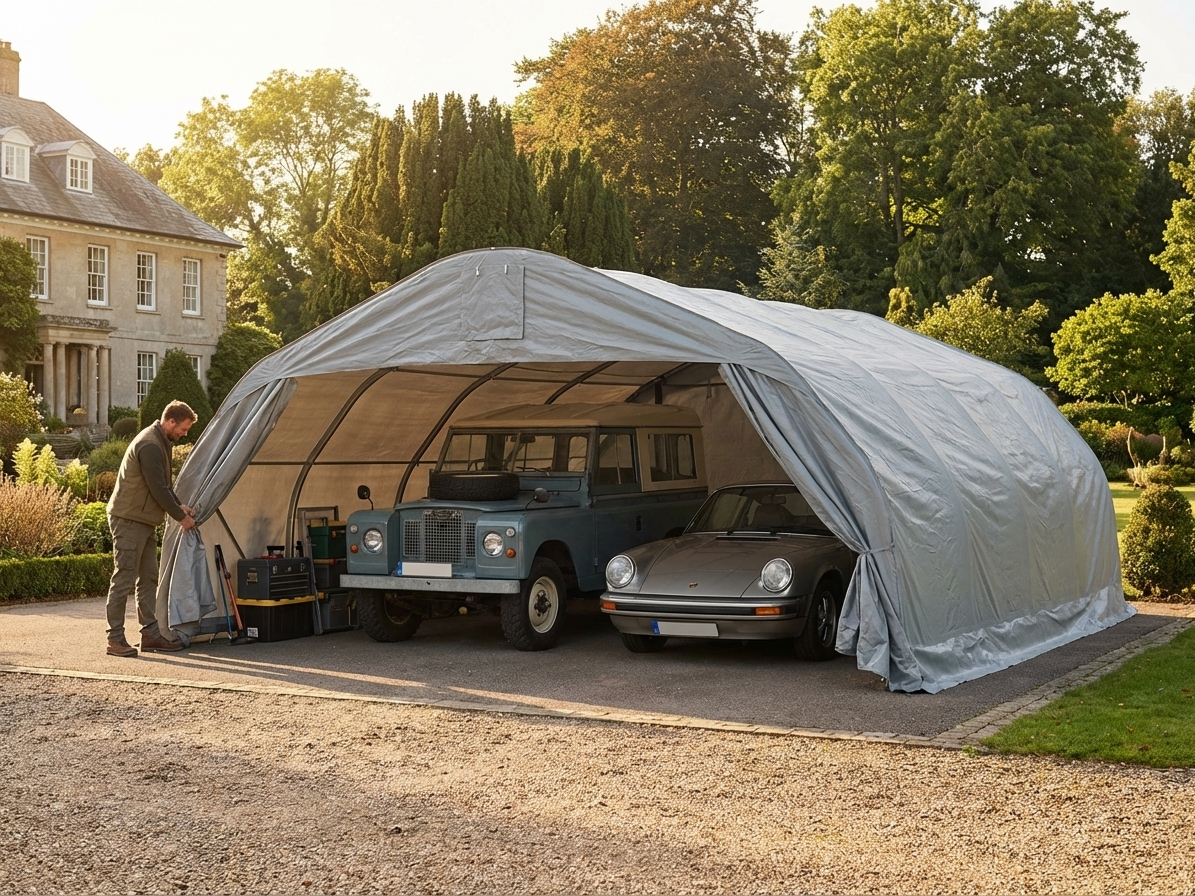 Portable double garage made of PVC in grey, suitable for industrial use - view 3