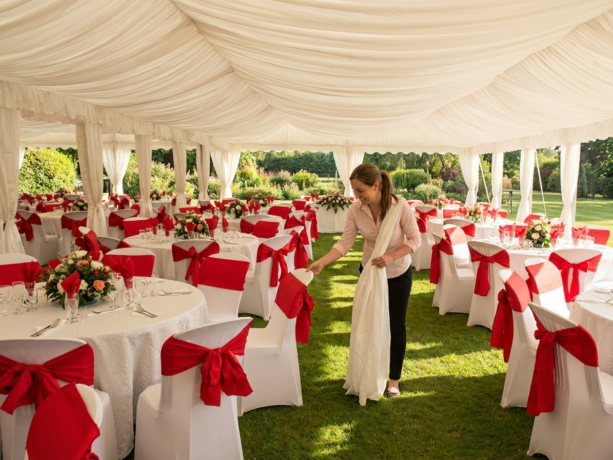 White polyester marquee lining and leg curtain pack for 6x14m - view 3
