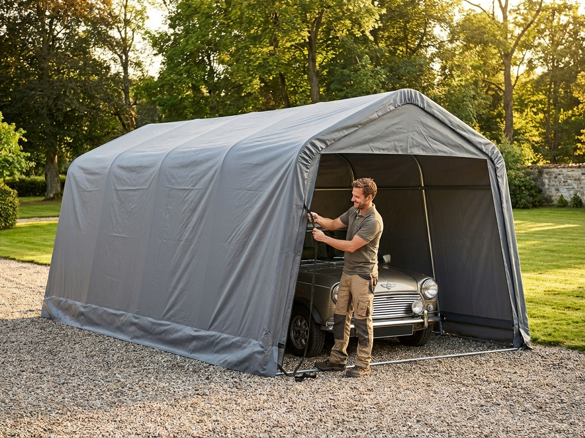 Portable garage roof cover in grey PVC for outdoor use - view 3