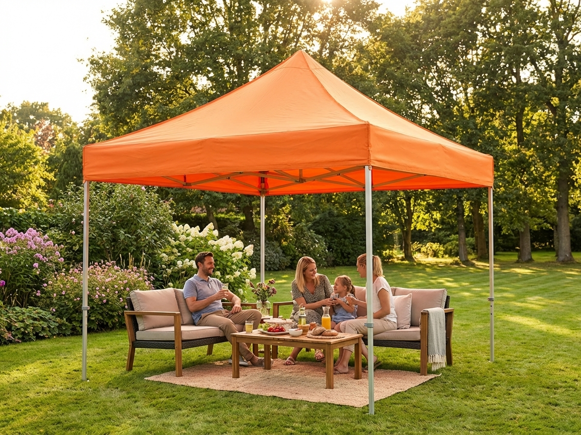 Orange pop-up gazebo with steel frame for outdoor events - view 3