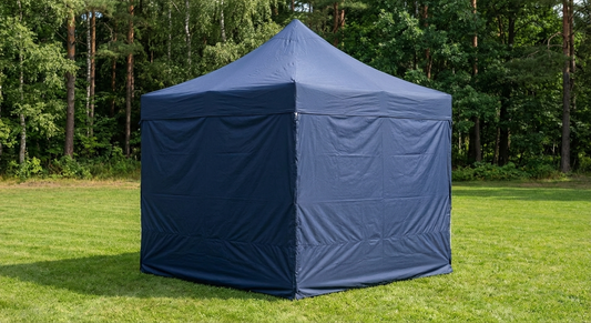 Pop up gazebo in dark blue with aluminium frame and sidewalls - product detail