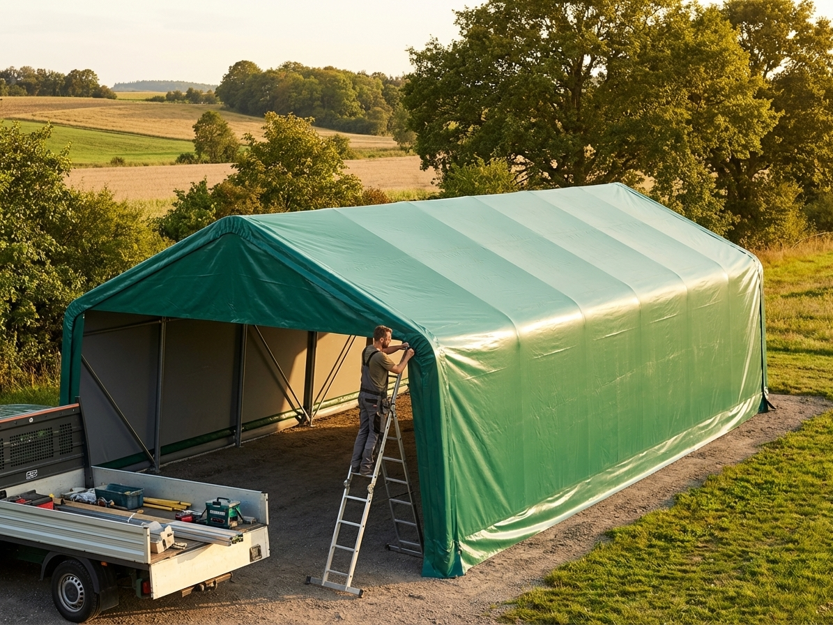 Green PVC roof cover for storage shelter, 5x10 meters - view 3