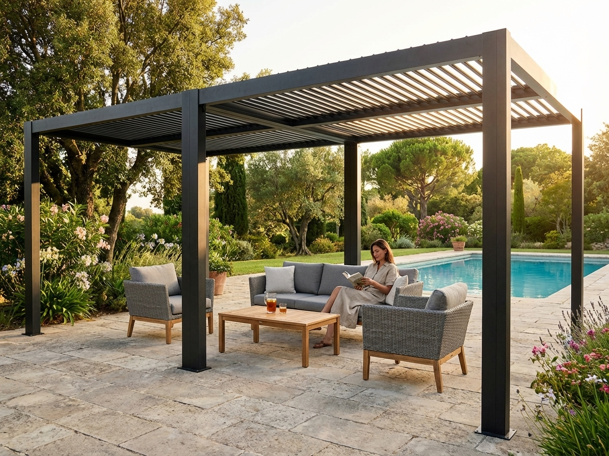 Bioclimatic Pergola Gazebo 3x4 m Black Aluminium - view 3