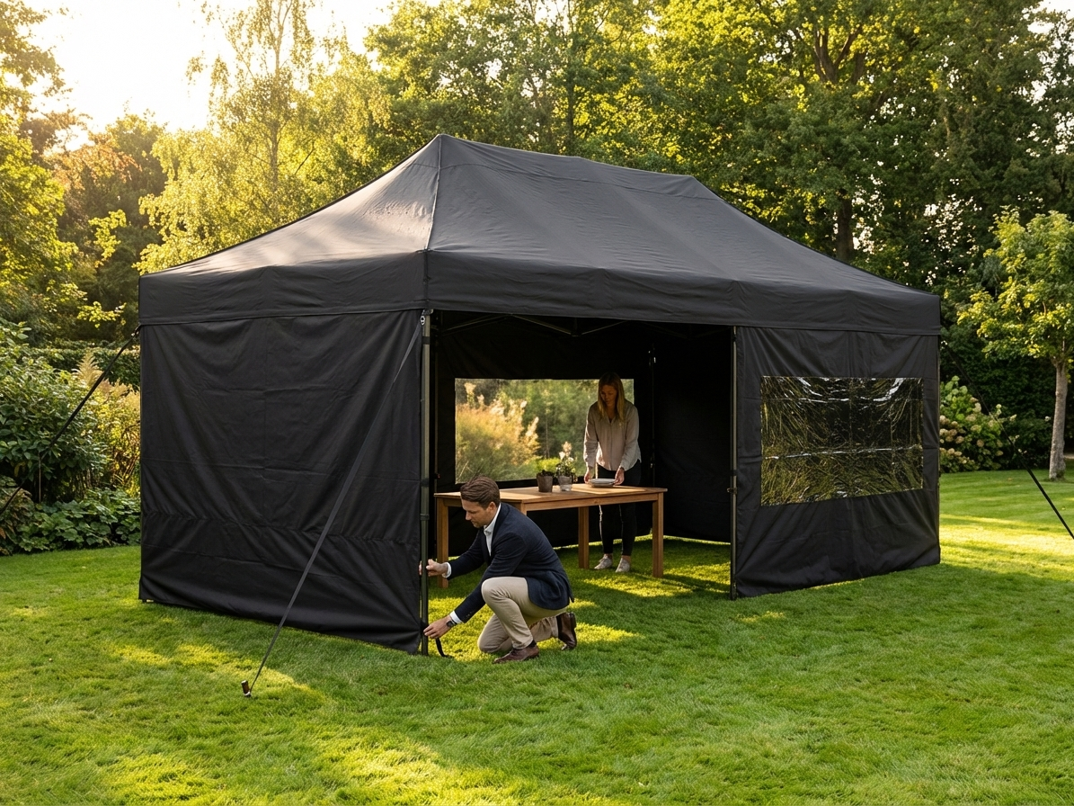 Black pop-up gazebo with aluminium frame, 3x6 m - view 3