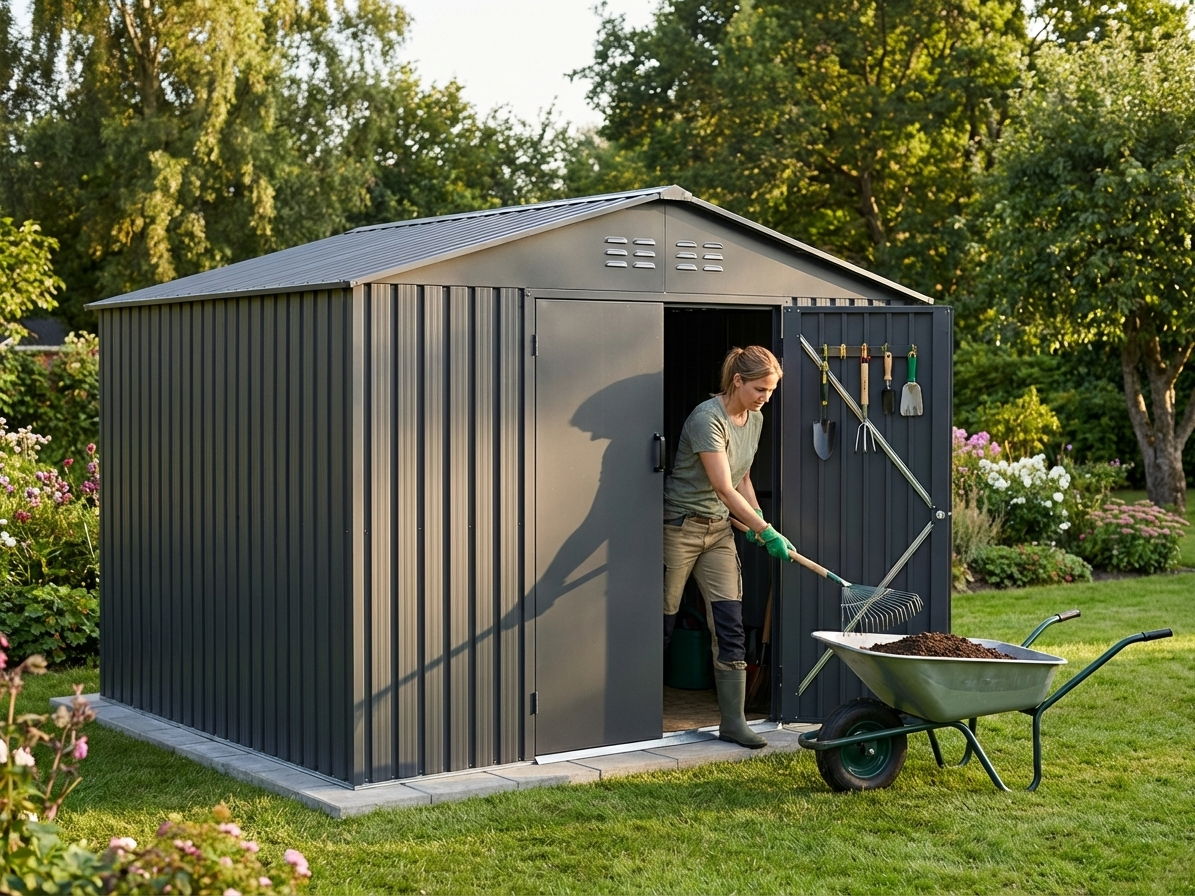 Anthracite garden shed made of zinc-coated steel - view 3