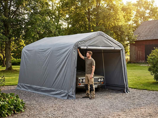 Portable garage roof cover in grey, size 3.6x4.8m, made from strong polyethylene tarpaulin - product detail