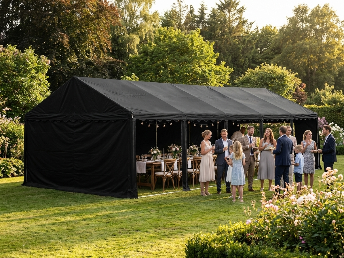Black 6x12 m marquee with PVC roof and steel frame for events - view 3