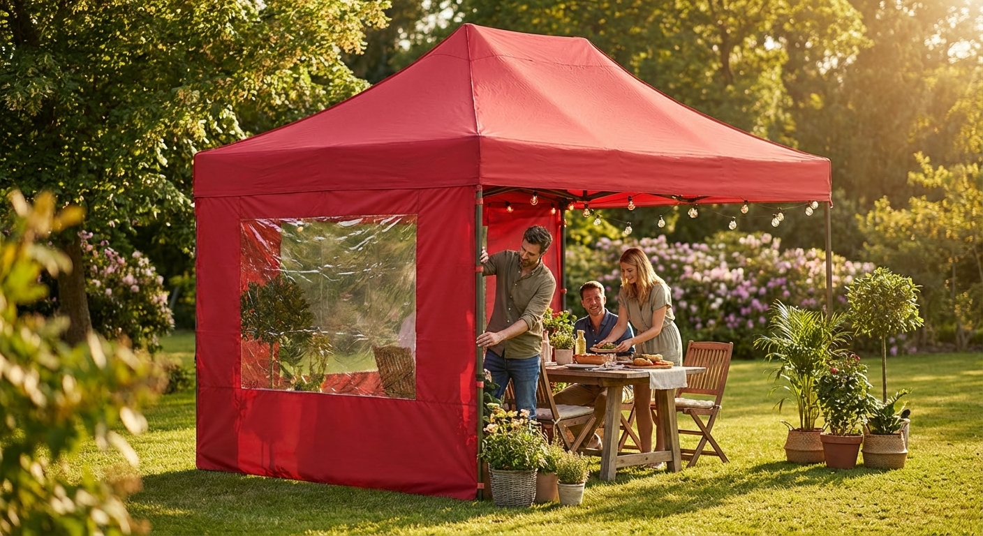 Red pop-up gazebo with aluminium frame for outdoor events - view 3