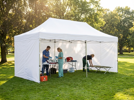 White pop-up gazebo with aluminium frame, 3x6m, for emergency use - product detail