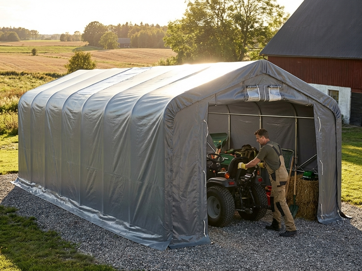 Grey PVC storage shelter 6x18x3.7 m for industrial use - view 3