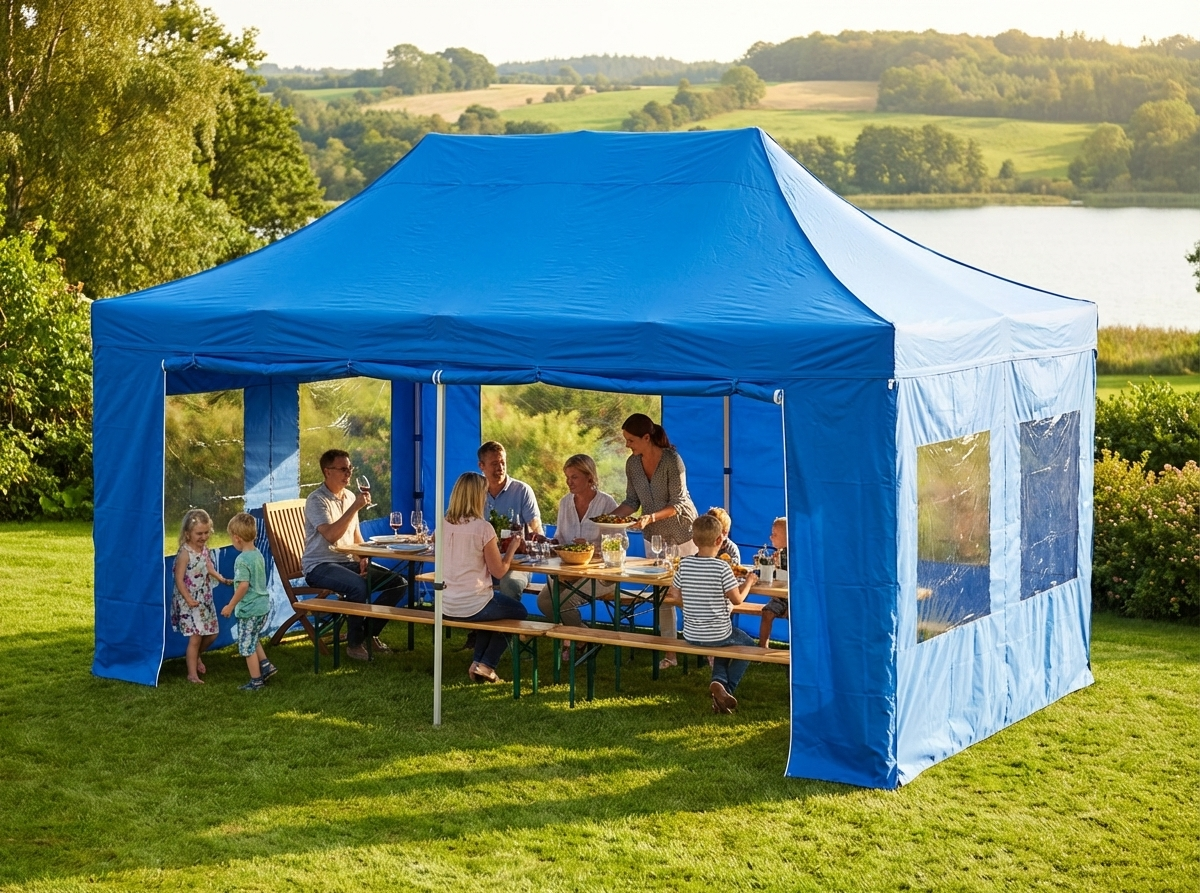 Blue pop-up gazebo with steel frame, 4x6m for outdoor use - view 3