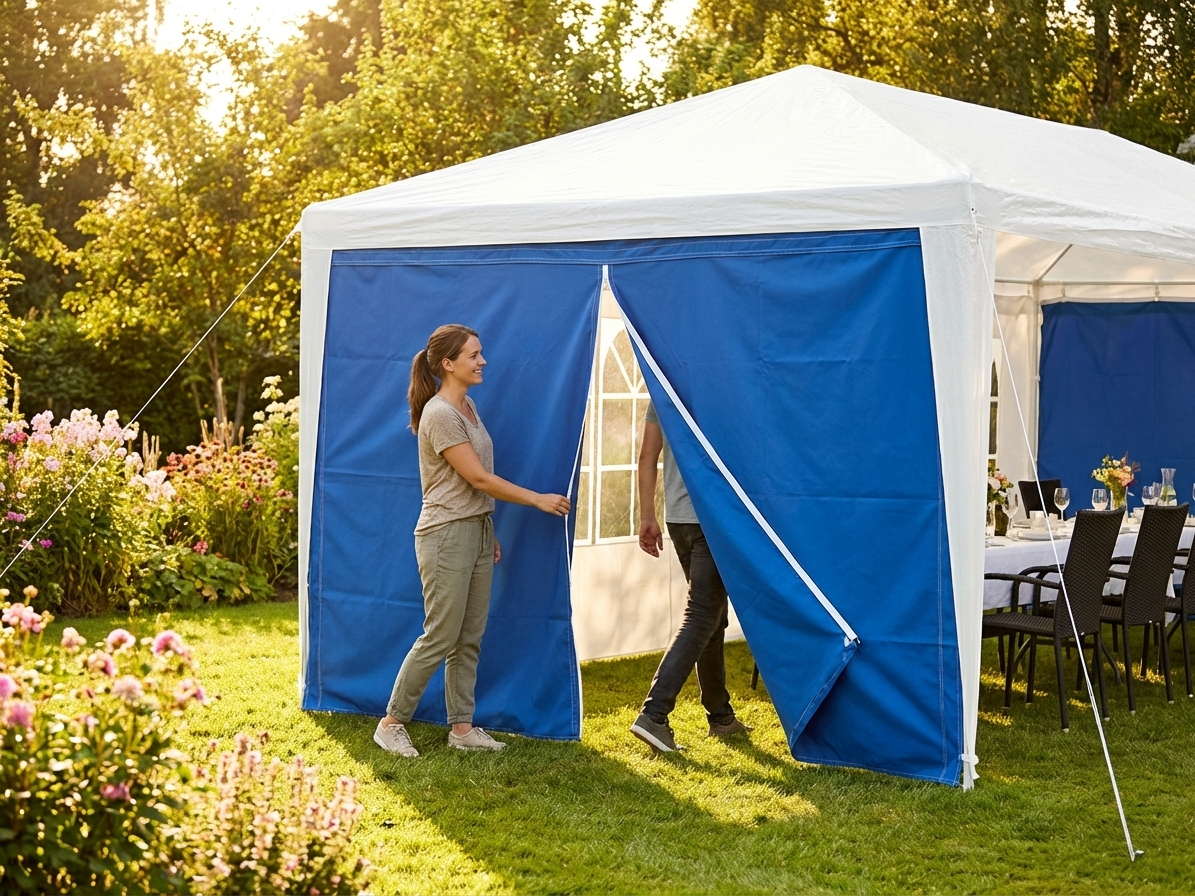 Blue sidewall with zipper for FleXtents, 300D polyester PVC - view 3