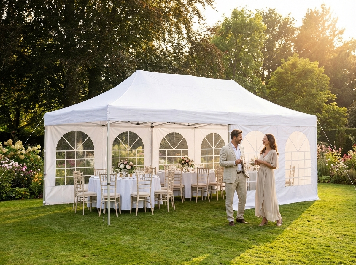 Pop up gazebo 4x8m white with steel frame for outdoor events - view 3