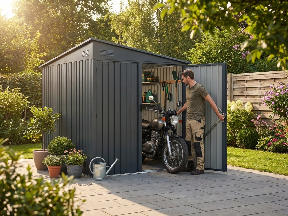 Anthracite metal shed for outdoor storage - view 3