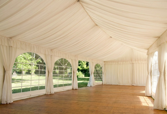 White marquee lining and leg curtain pack for 6x14m marquee - product detail