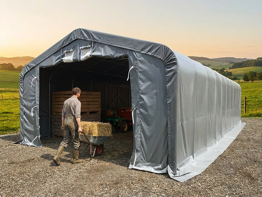 Grey PVC storage shelter 6x18x3.7 m for industrial use - product detail