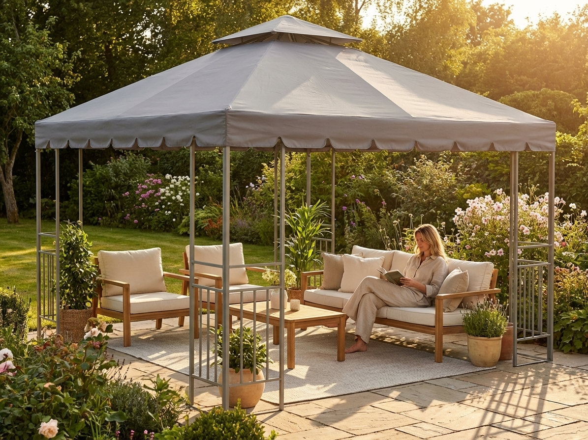 Gazebo roof in grey, 4x4m size, for outdoor use - view 3
