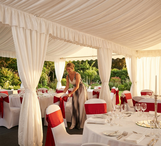 White marquee lining and leg curtain pack for 4x10m marquee - product detail