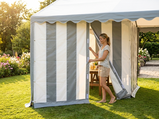 Endwall with wide door in white and grey for outdoor use - product detail
