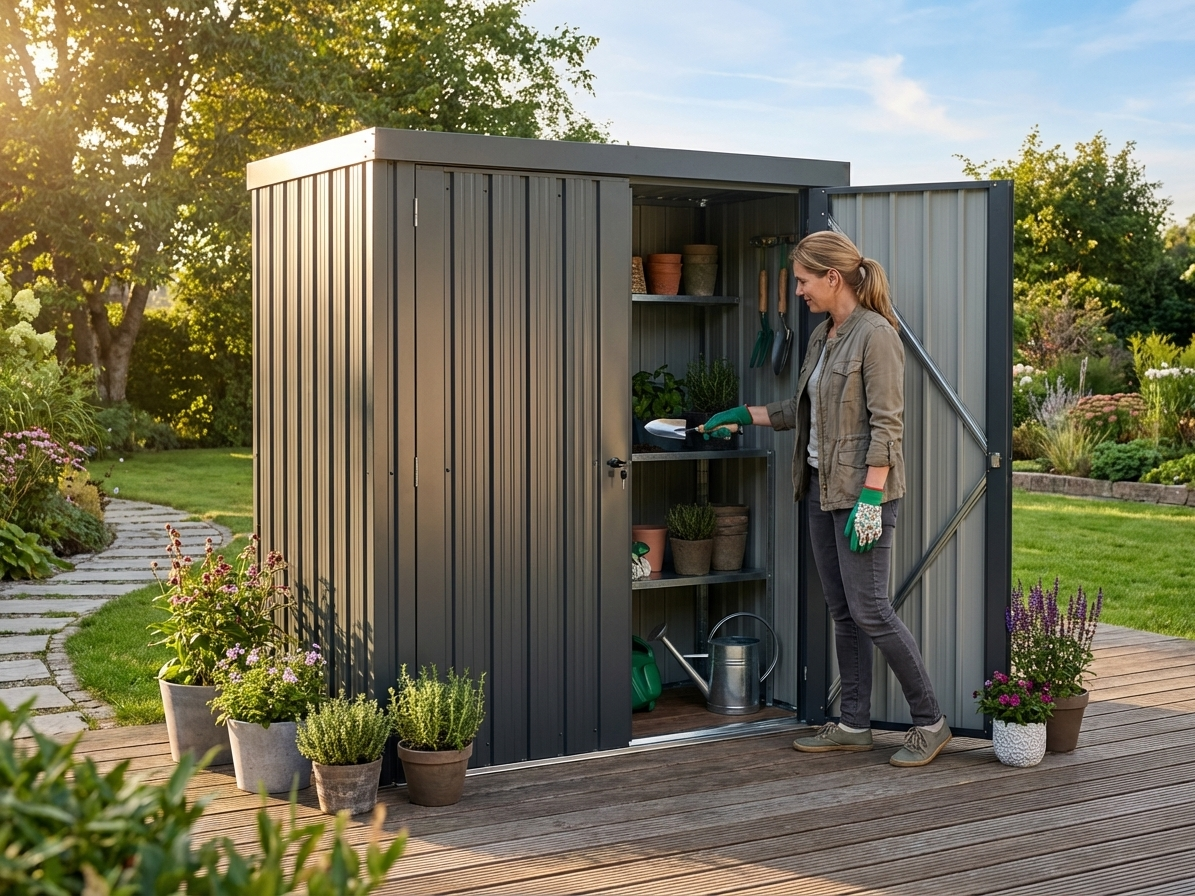 Steel garden shed in anthracite, ideal for outdoor storage - view 3