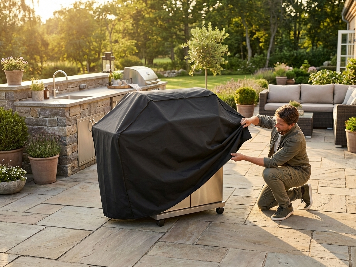 Black BBQ grill cover made from 420D Oxford Fabric - view 3