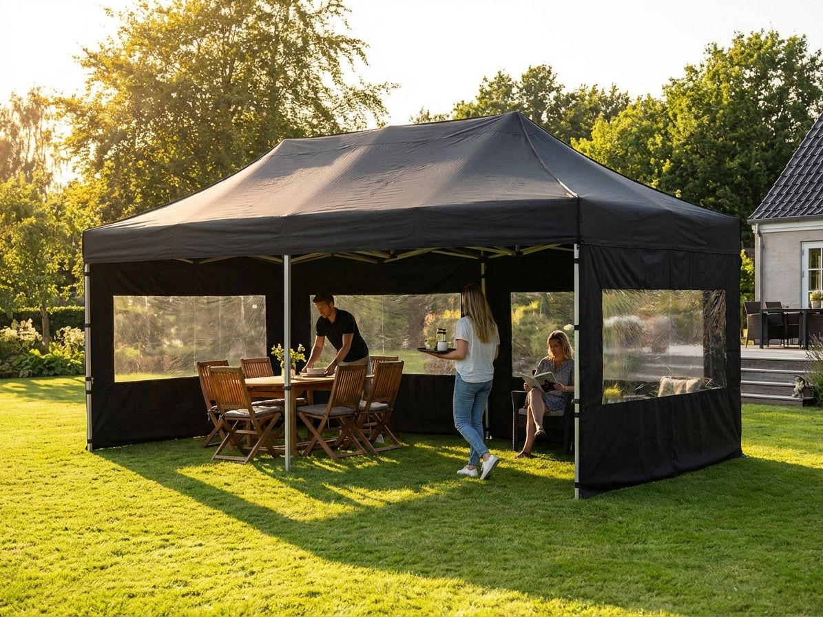 Pop up gazebo black 3x6m, flame retardant for outdoor use - view 3