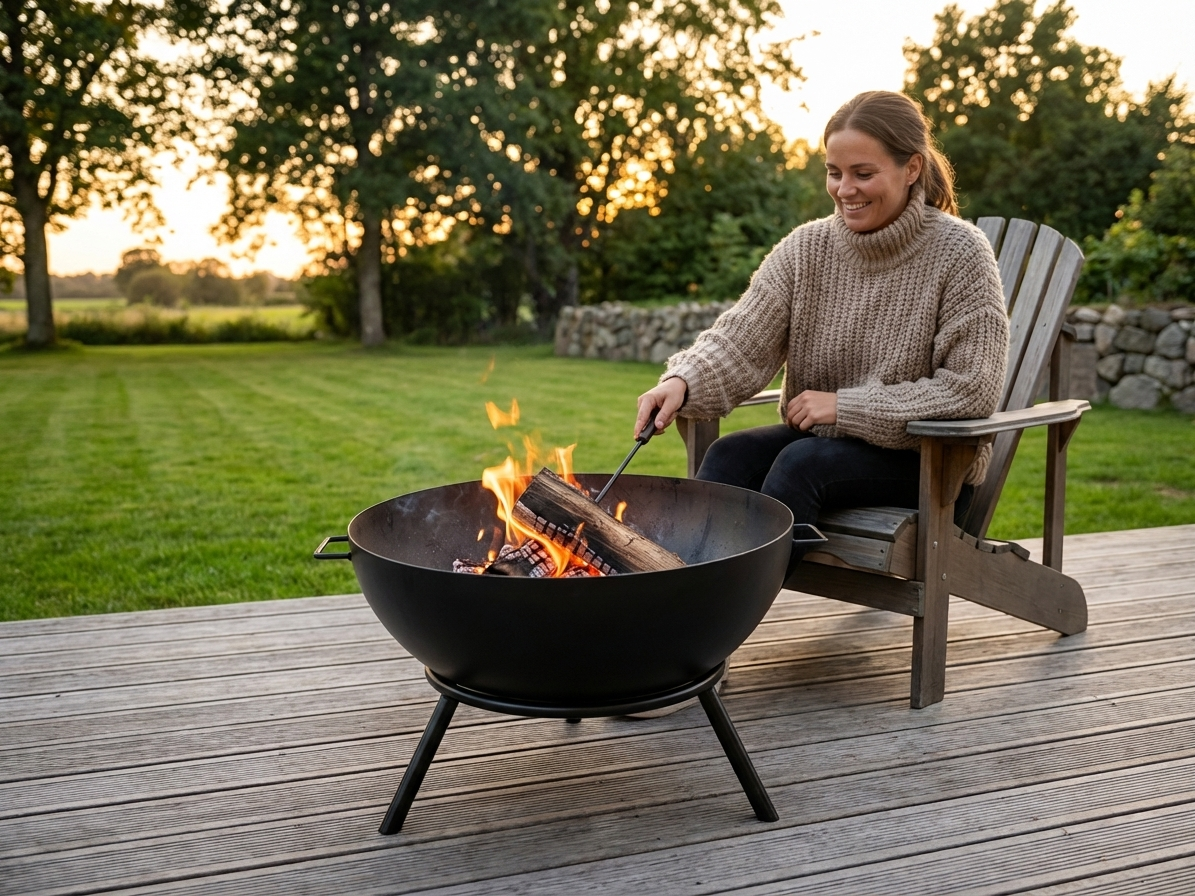 Black carbon steel fire bowl for outdoor use - view 3