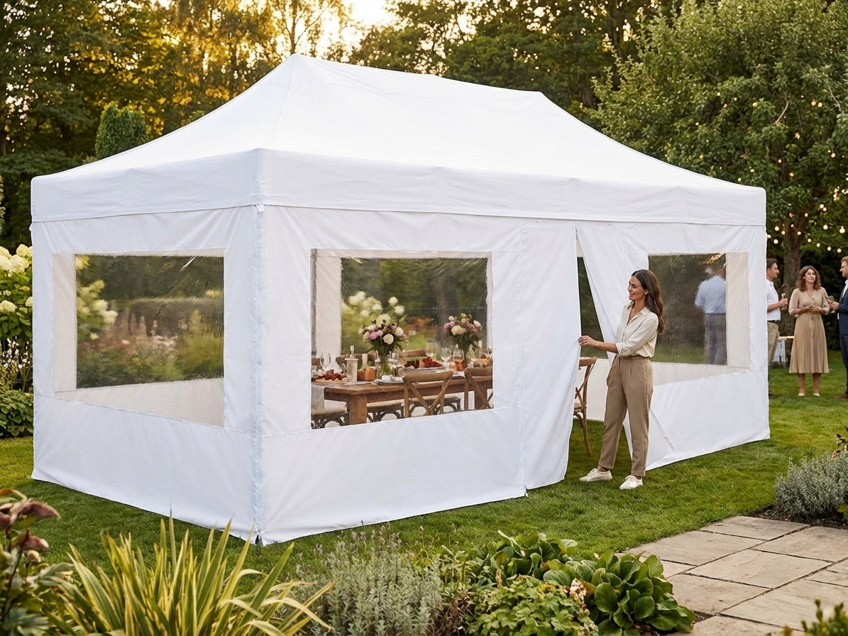 White sidewall kit for 4x6 m gazebo, ideal for outdoor use - view 3