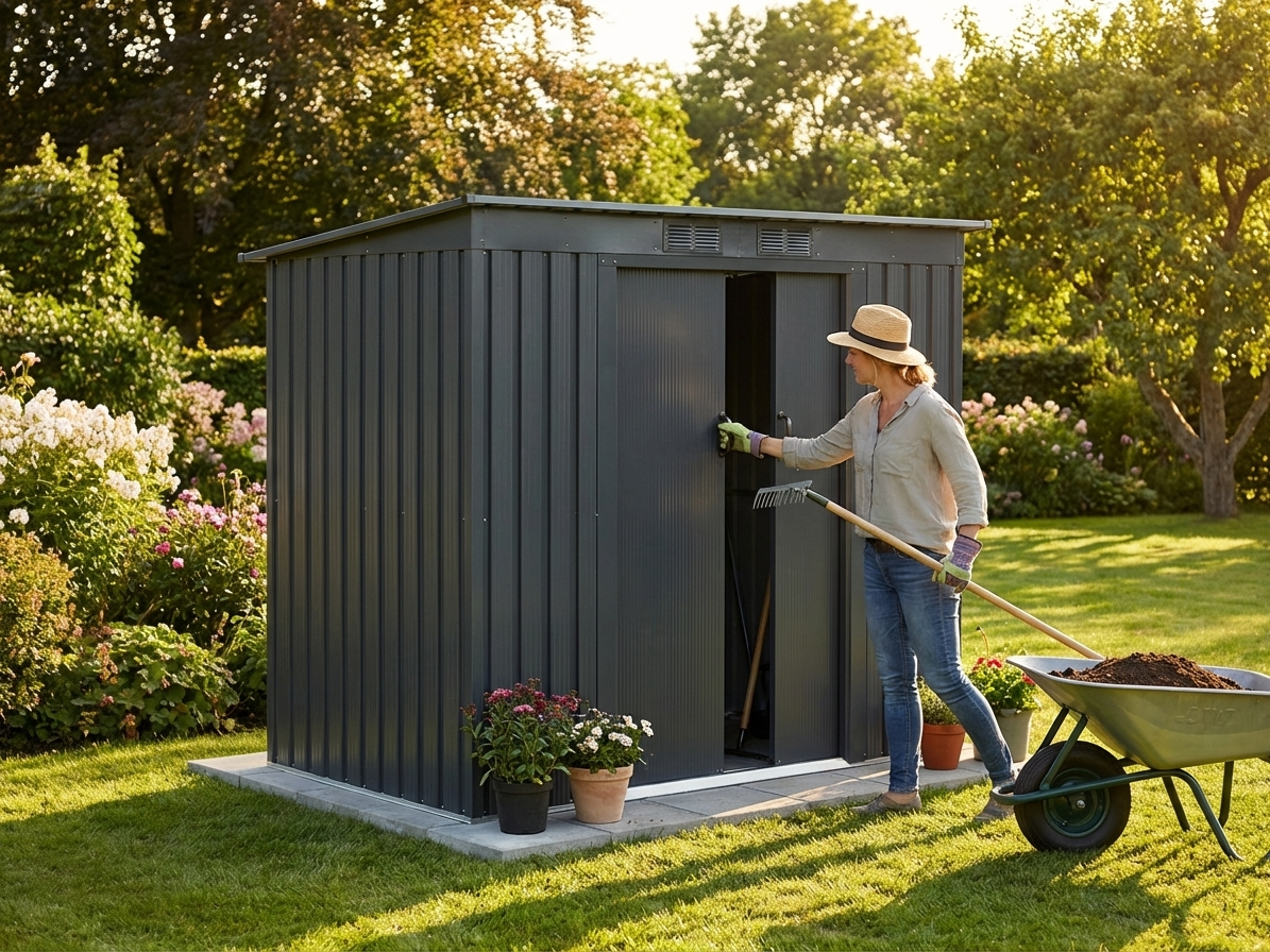 Anthracite garden shed made of galvanised steel for outdoor storage - view 3