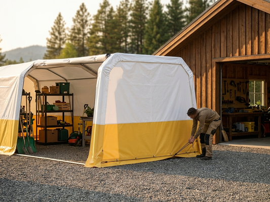 PVC endwall/door for storage tent in white/yellow - product detail