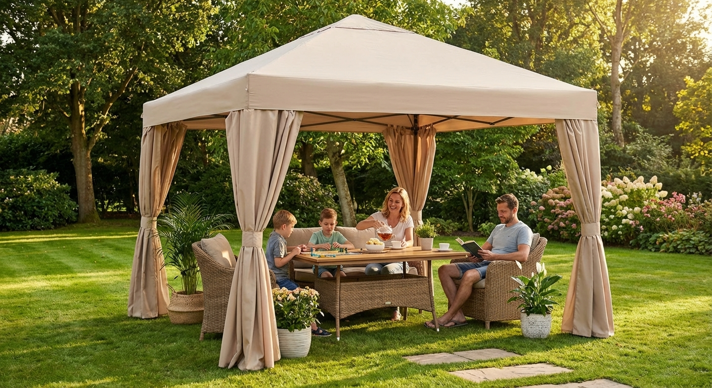Pop Up Gazebo 4x4m Latte with Steel Frame - view 3
