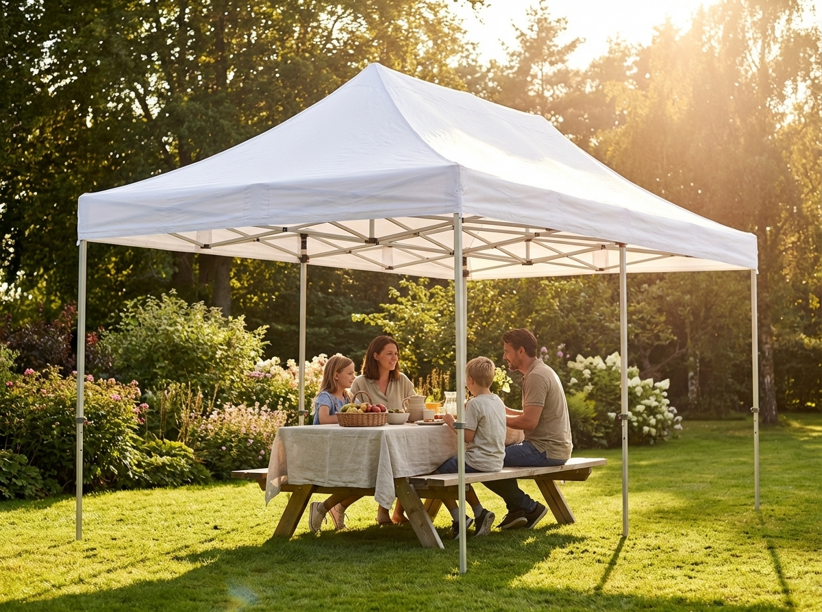 White pop up gazebo with steel frame for outdoor events - view 3