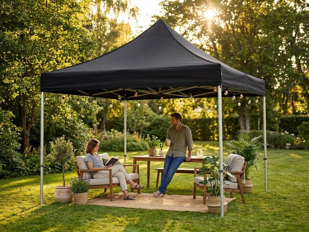 Black pop-up gazebo 4x4 m, flame retardant aluminium frame for outdoor events - view 3